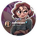 Audrey's cartoon crossing her arms with AudityDraws twitter handle