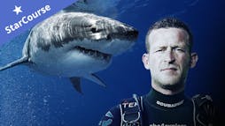 Andy Cassagrande in front of a shark Andy Cassagrande in front of a shark