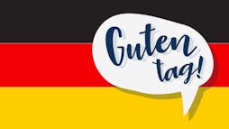 image of the flag of germany with a conversation bubble that reads "guten tag!" image of the flag of germany with a conversation bubble that reads "guten tag!"