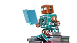 retro robot reading a book retro robot reading a book
