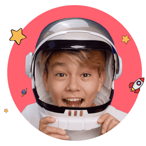 Excited, smiling boy wearing and astronaut helmet Excited, smiling boy wearing and astronaut helmet