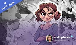 a cartoon of Audrey over black and white characters a cartoon of Audrey over black and white characters