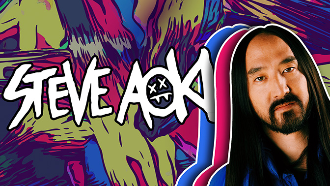 Steve Aoki on a colorful background