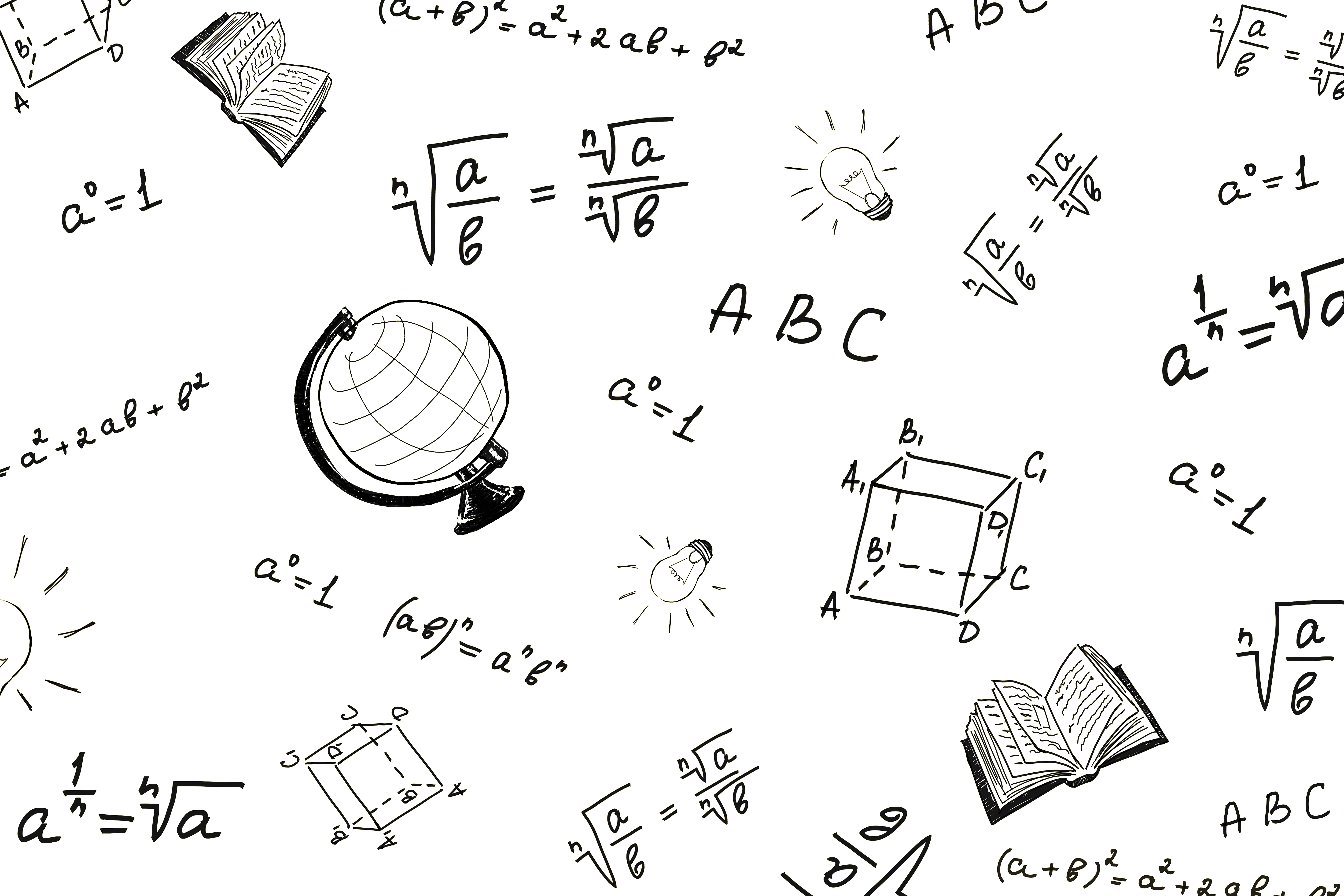 Cartoon page full of math formulas and diagrams
