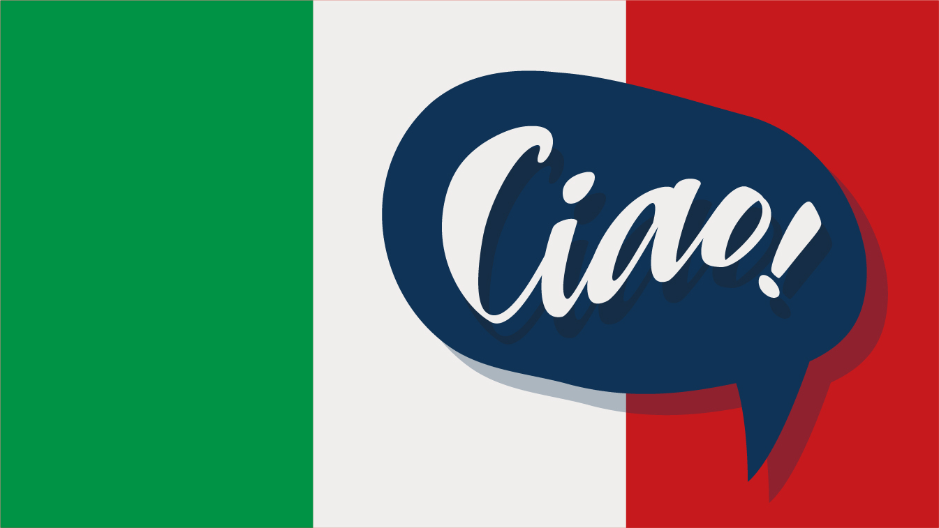 Italian flag with Ciao! in a blue speech bubble