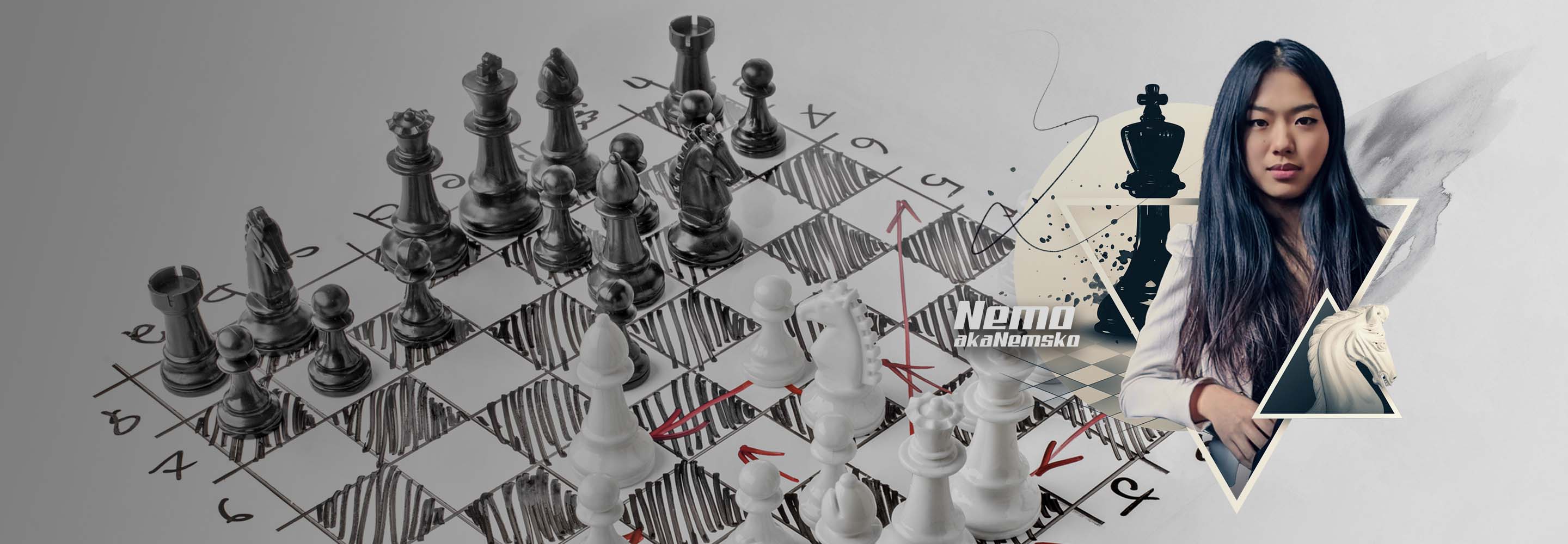 Nemo Qiyu Zhou against a chess background