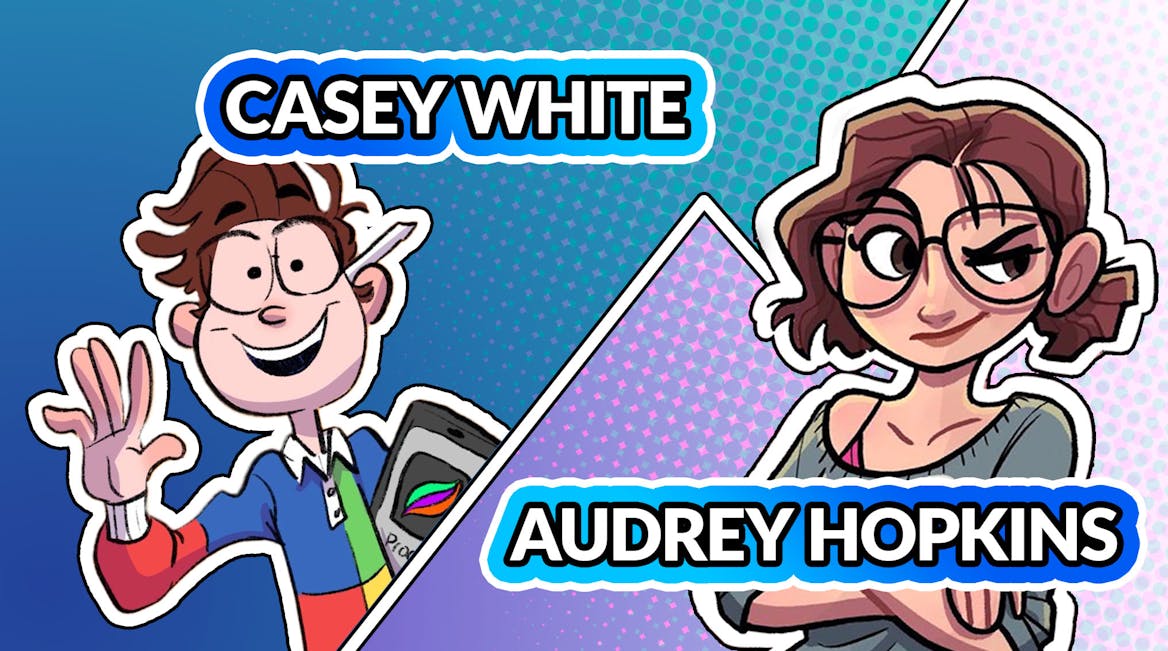 Audrey Hopkins and Casey White as cartoon drawings Audrey Hopkins and Casey White as cartoon drawings