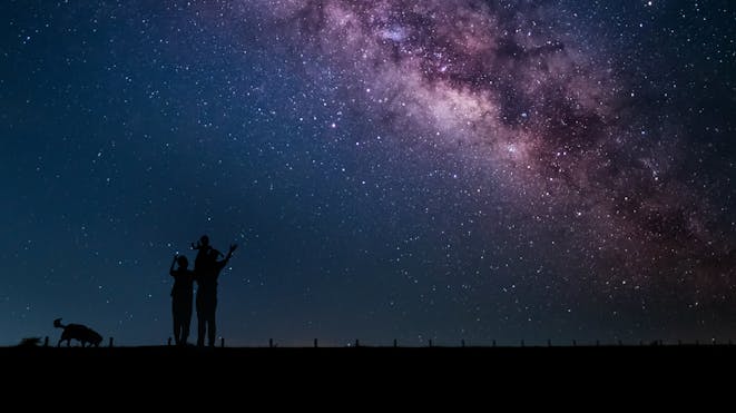 People looking up at galaxy 查寻银河的人们