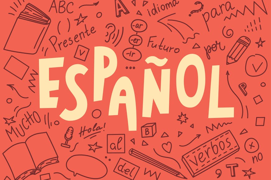 Español，背景是橙色的西班牙语词汇